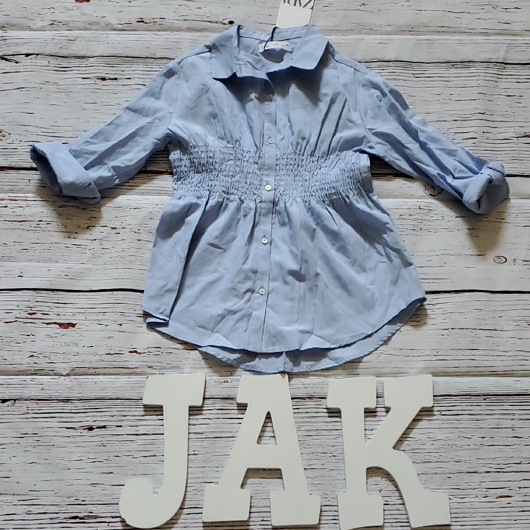 Zara Girls Blue Shirt With Smocked Waist